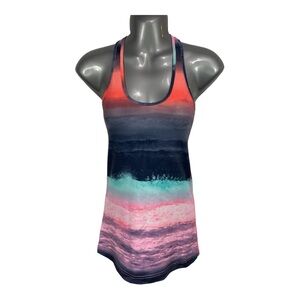 Lululemon Cool Racerback CRB Luon Tank Pink and Blue Beachscape, Size 4